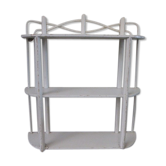 Étagère ancienne en bois et rotin blanche