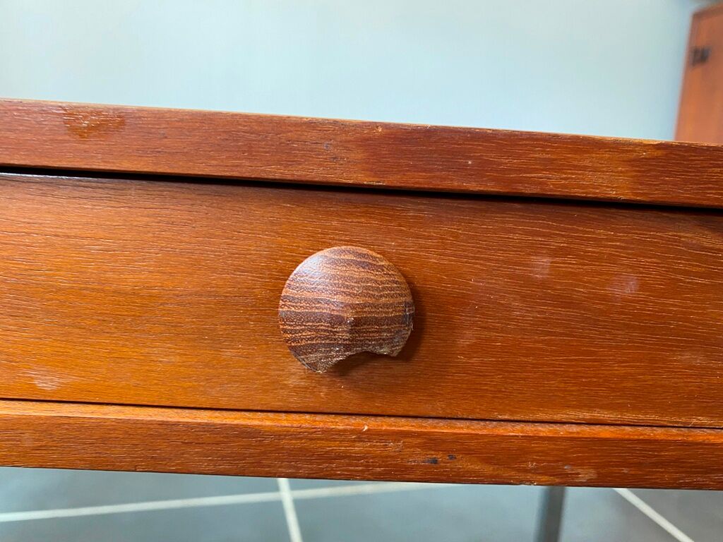 Table basse teck scandinave pieds chromés vintage 1960