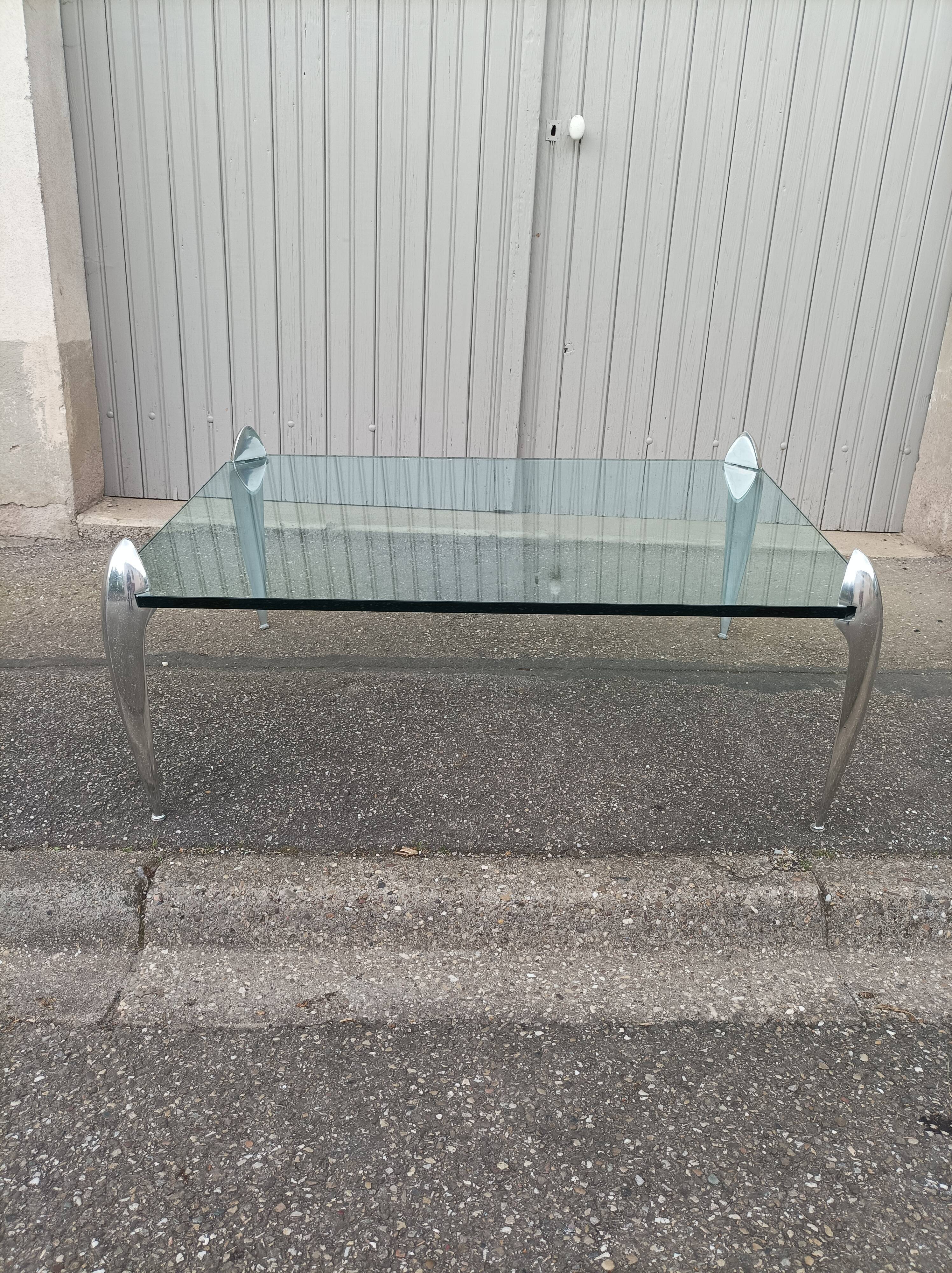 Vintage coffee table glass slab and chrome