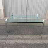 Vintage coffee table glass slab and chrome