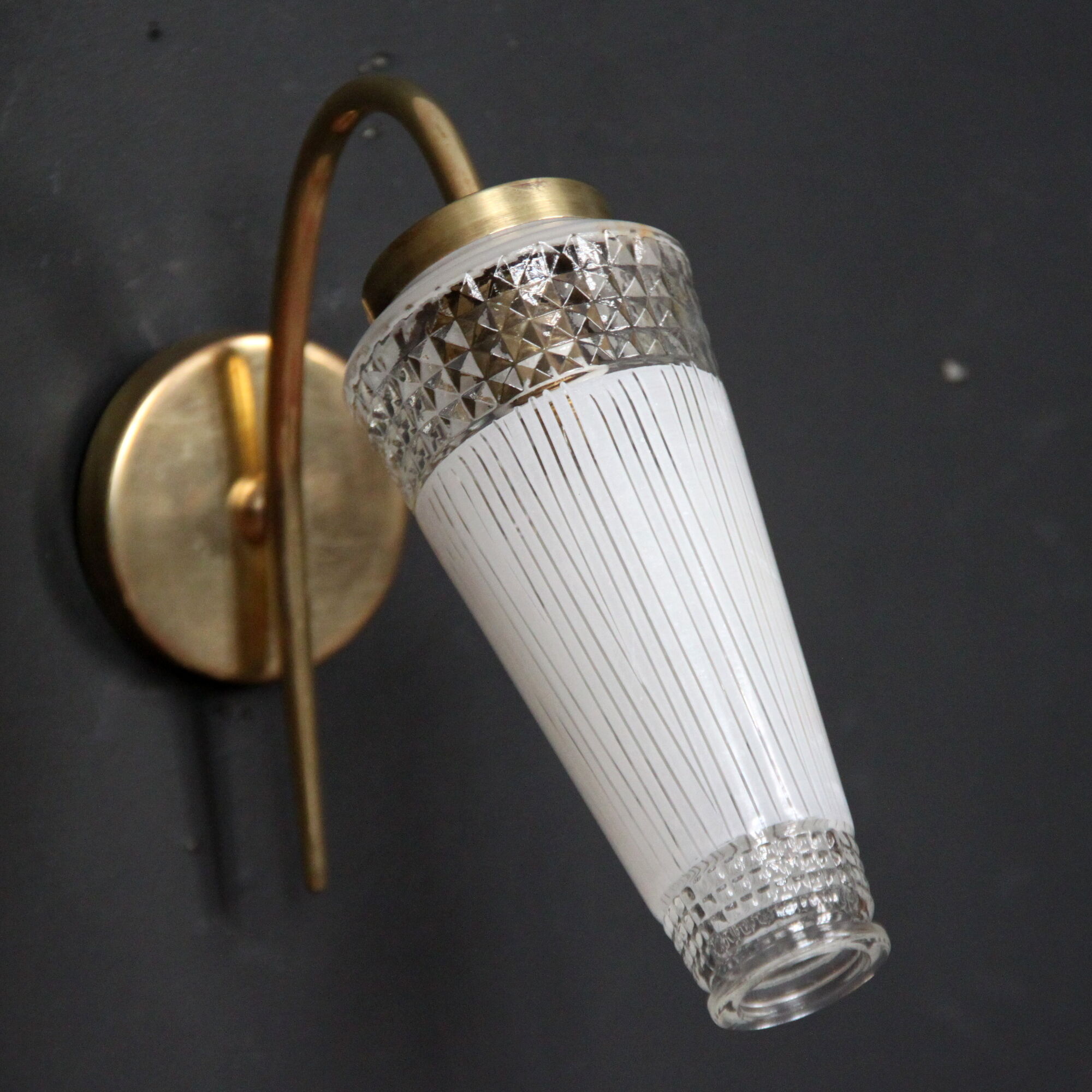 Pair of glass and brass wall lamps, vintage, circa 1960