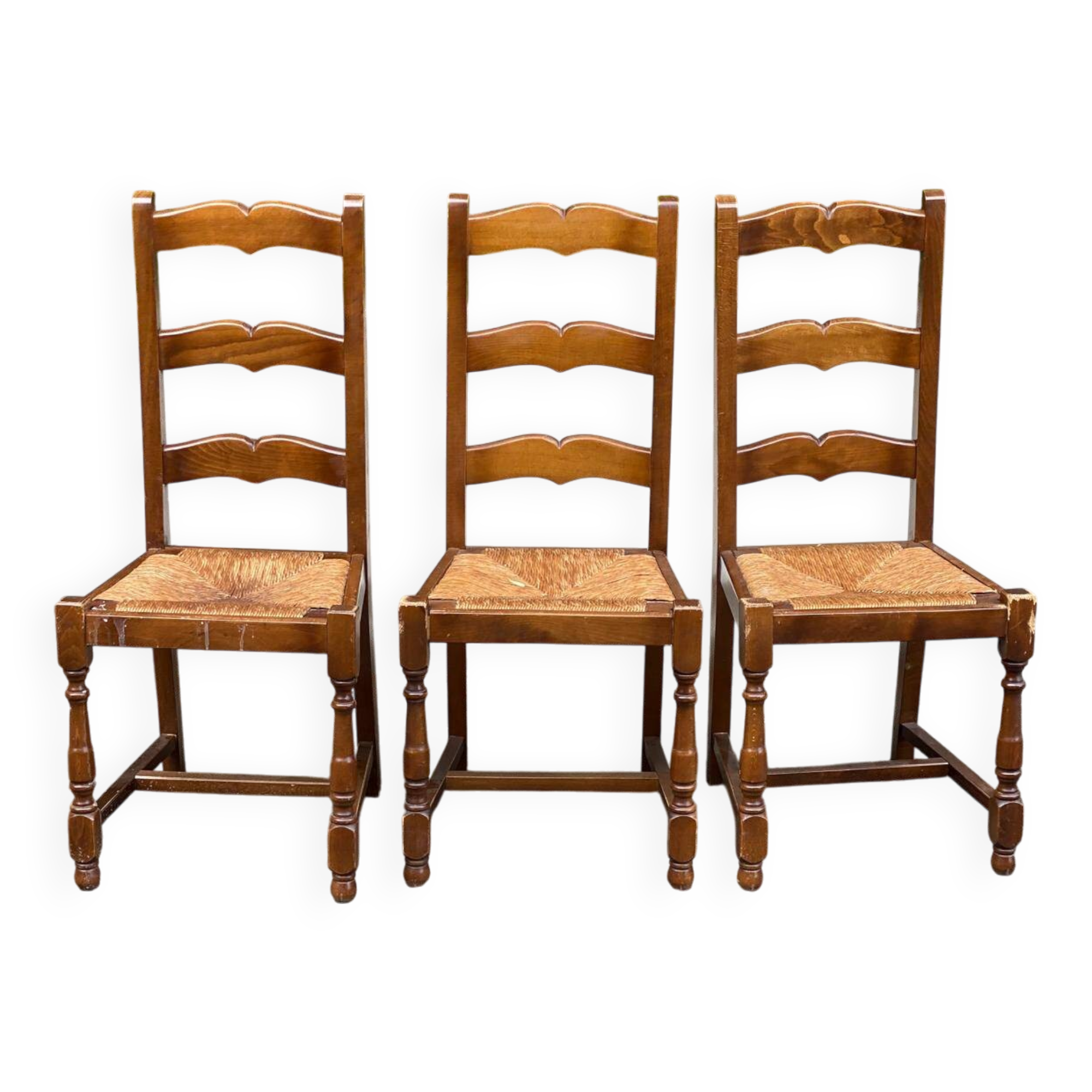 2 or 3 solid wood straw chairs, farmhouse style