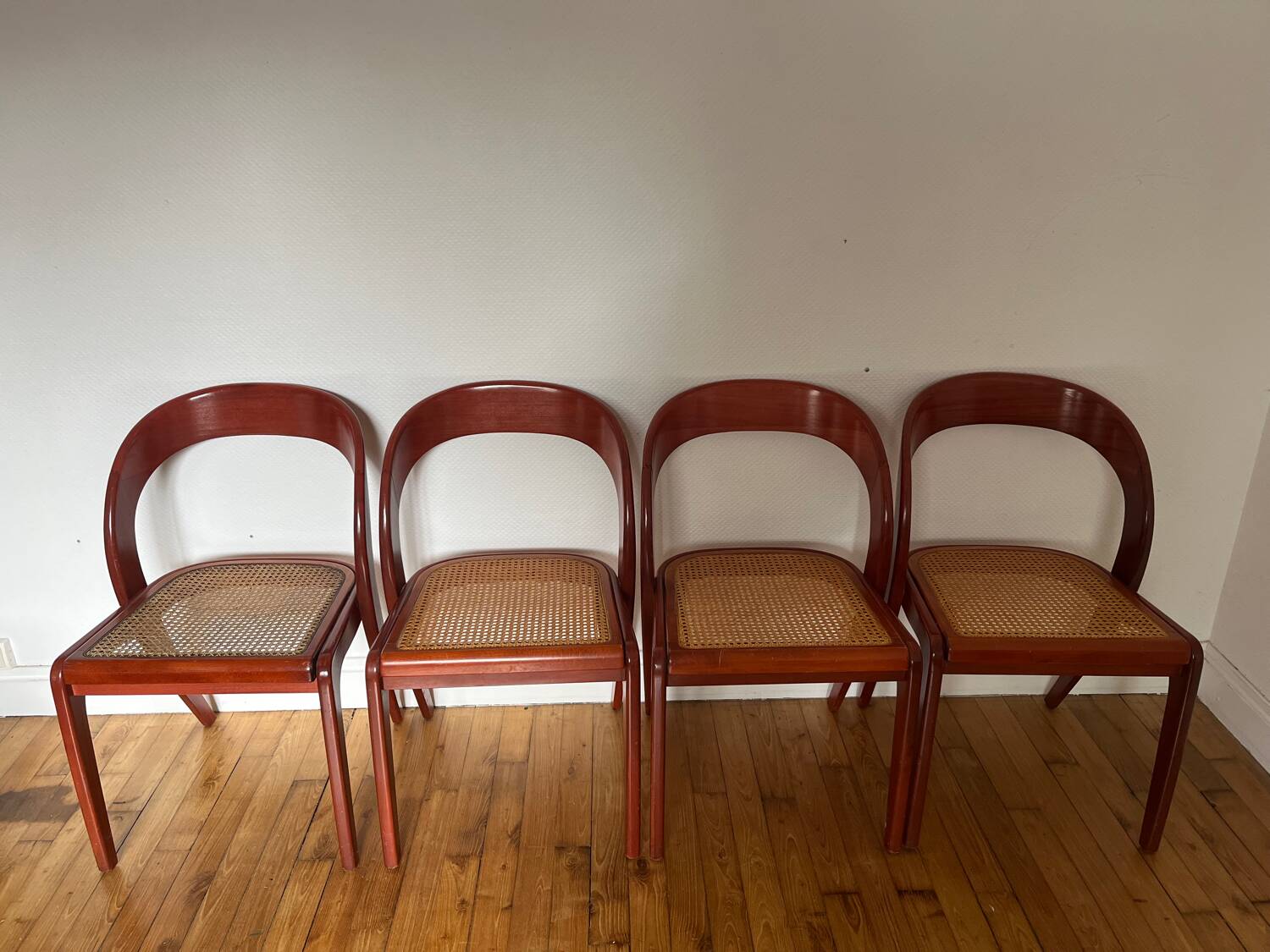 Set of 4 Baumann caned gondola chairs