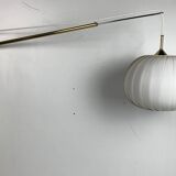 Midcentury extendable brass wall mount with cocoon and sisal shade Lars Schioler, 1960s