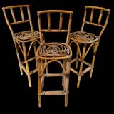 Set de 3 tabourets de bar en Rotin années 60