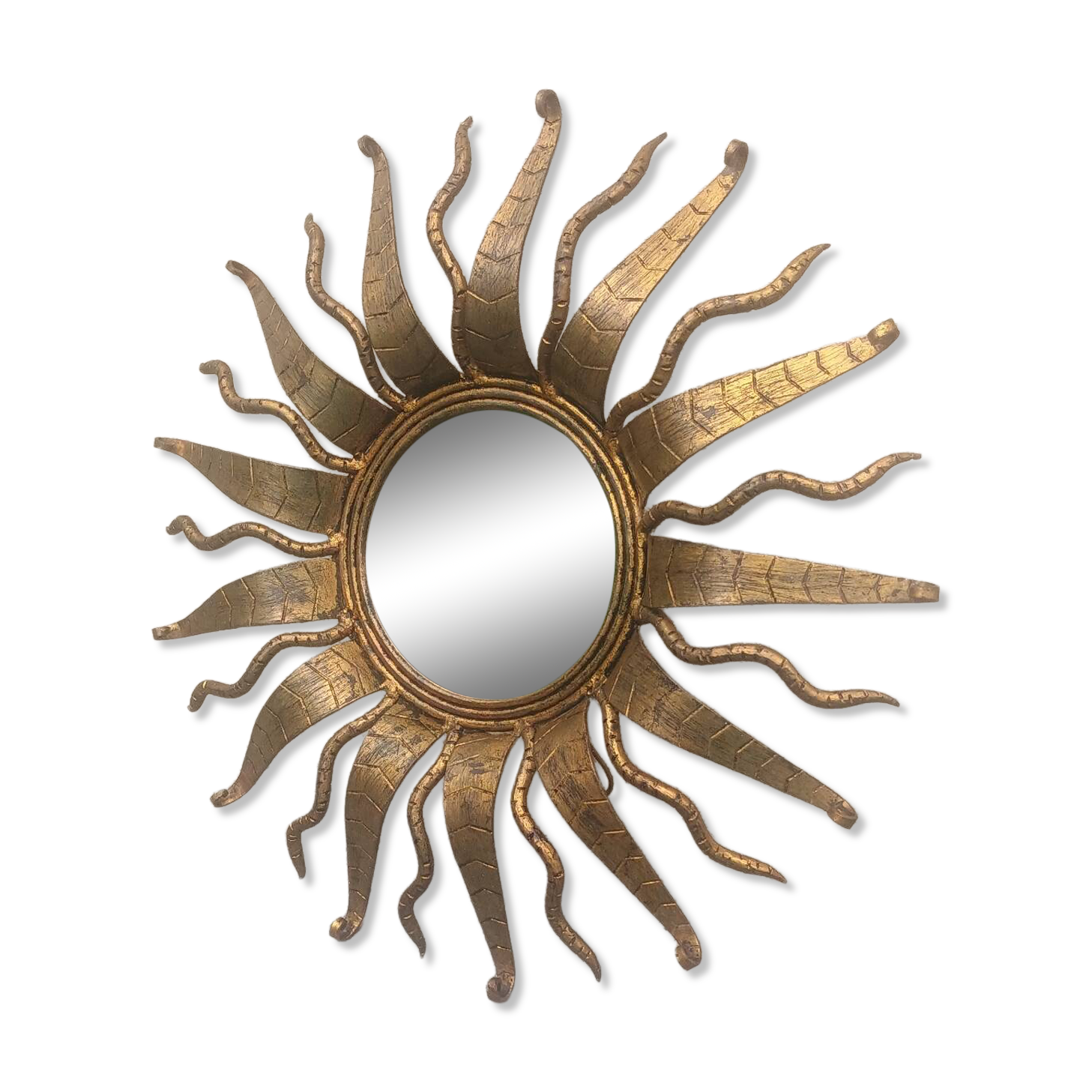 Wall mirror Sun in gilded wrought iron Spain 1950 Hollywood Regency Brutalist