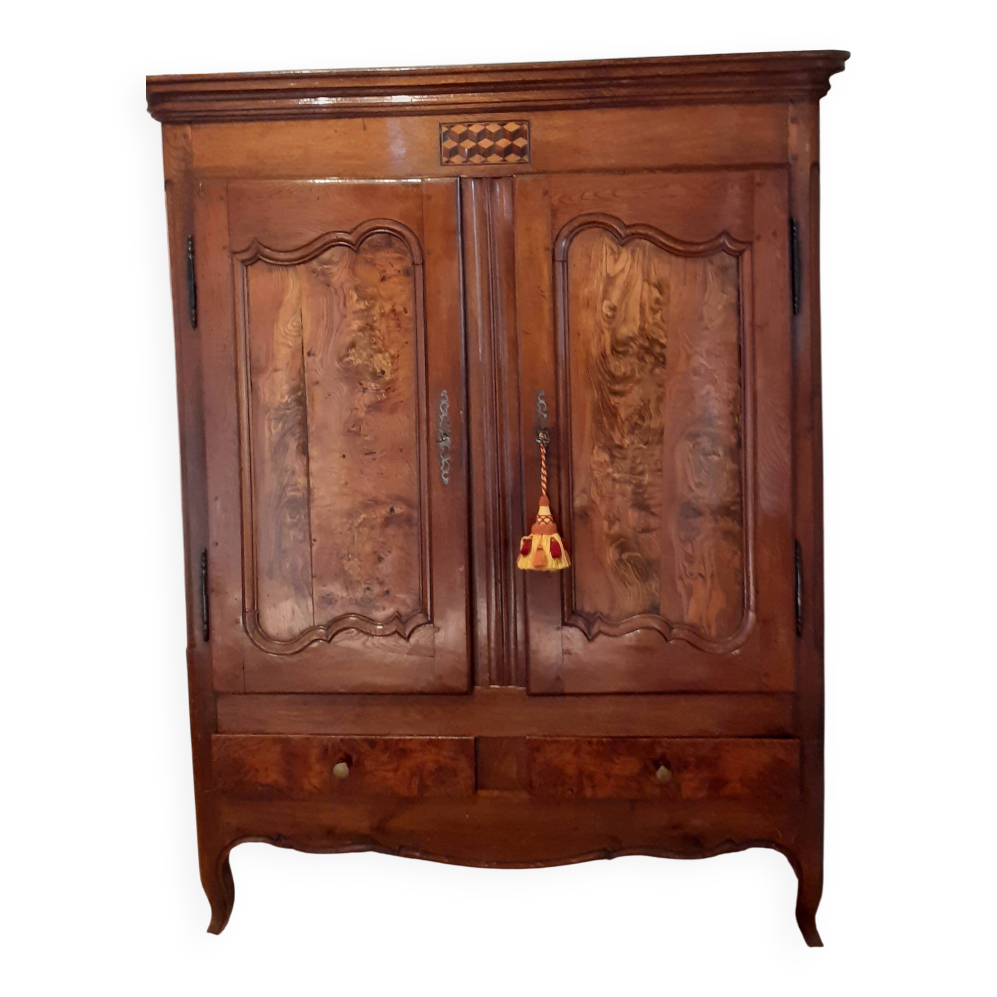 Antique cabinet with elm burrolled doors