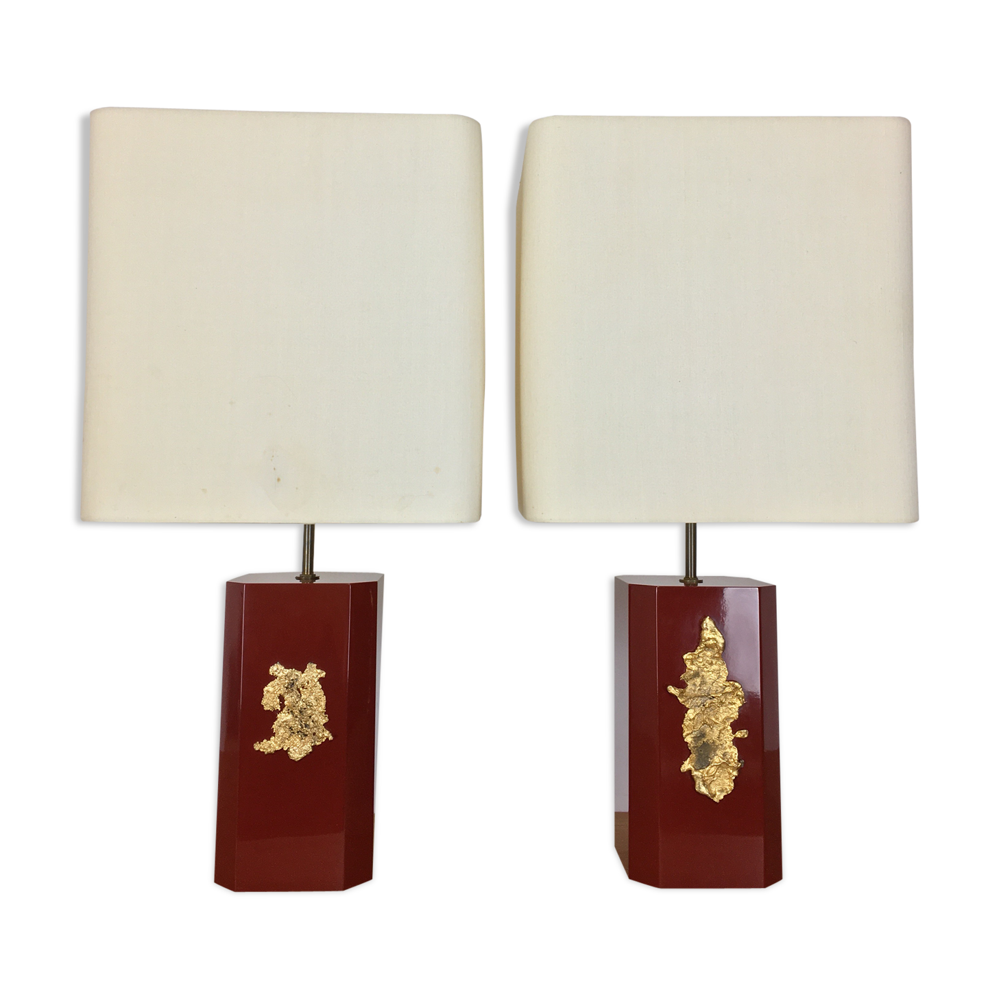 Paire de lampes "pépites" par Philippe Cheverny rouge et or