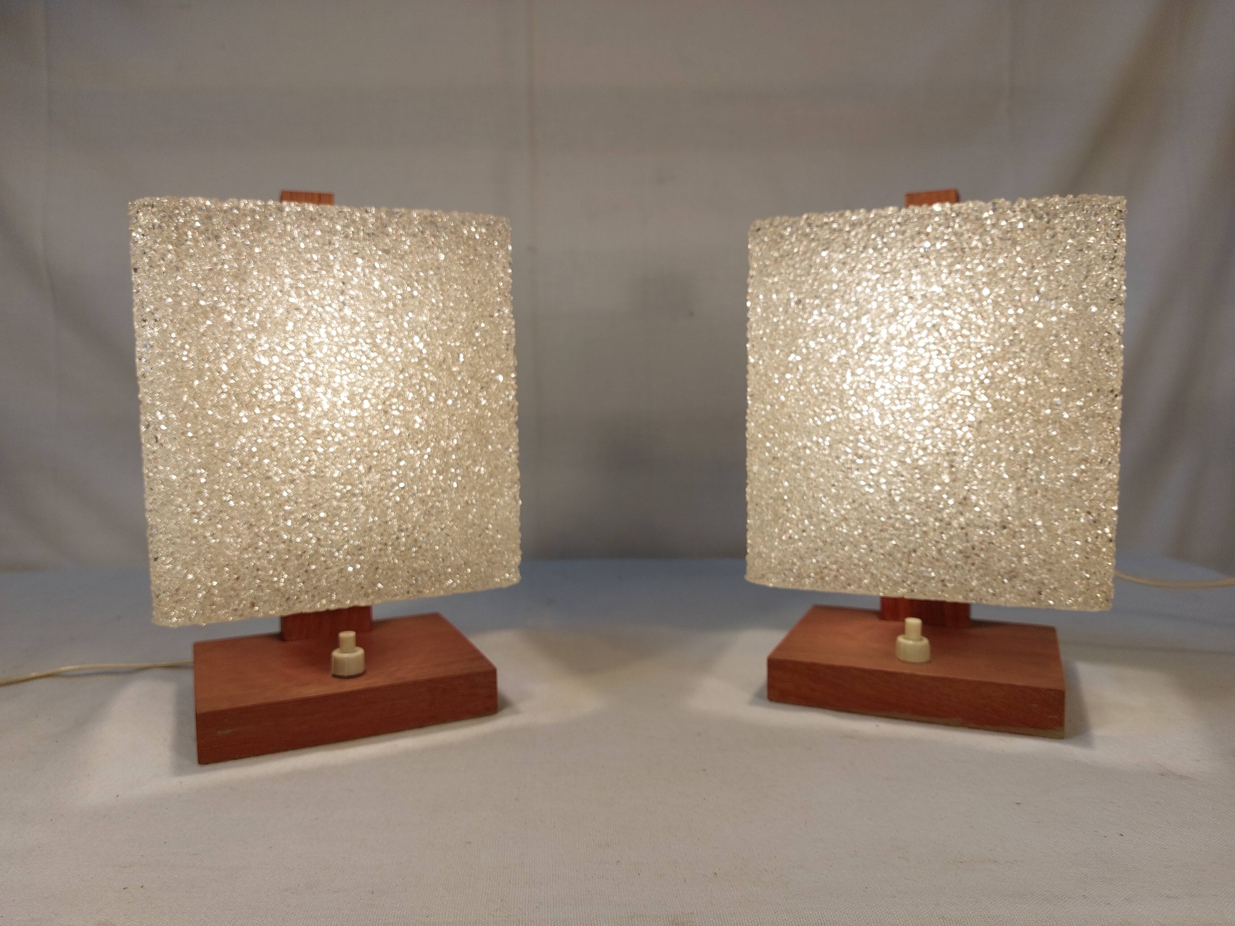 Pair of vintage Scandinavian table lamps in teak and Perspex