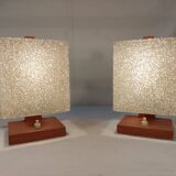 Pair of vintage Scandinavian table lamps in teak and Perspex