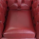 Amazing English cowhide Chesterfield armchair in a stunning red colour