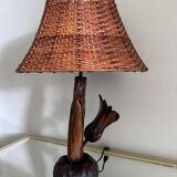 Floral carved wood lamp from the 60s