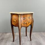Pair of louis xv style bedside tables in marquetry and marble – 19th century