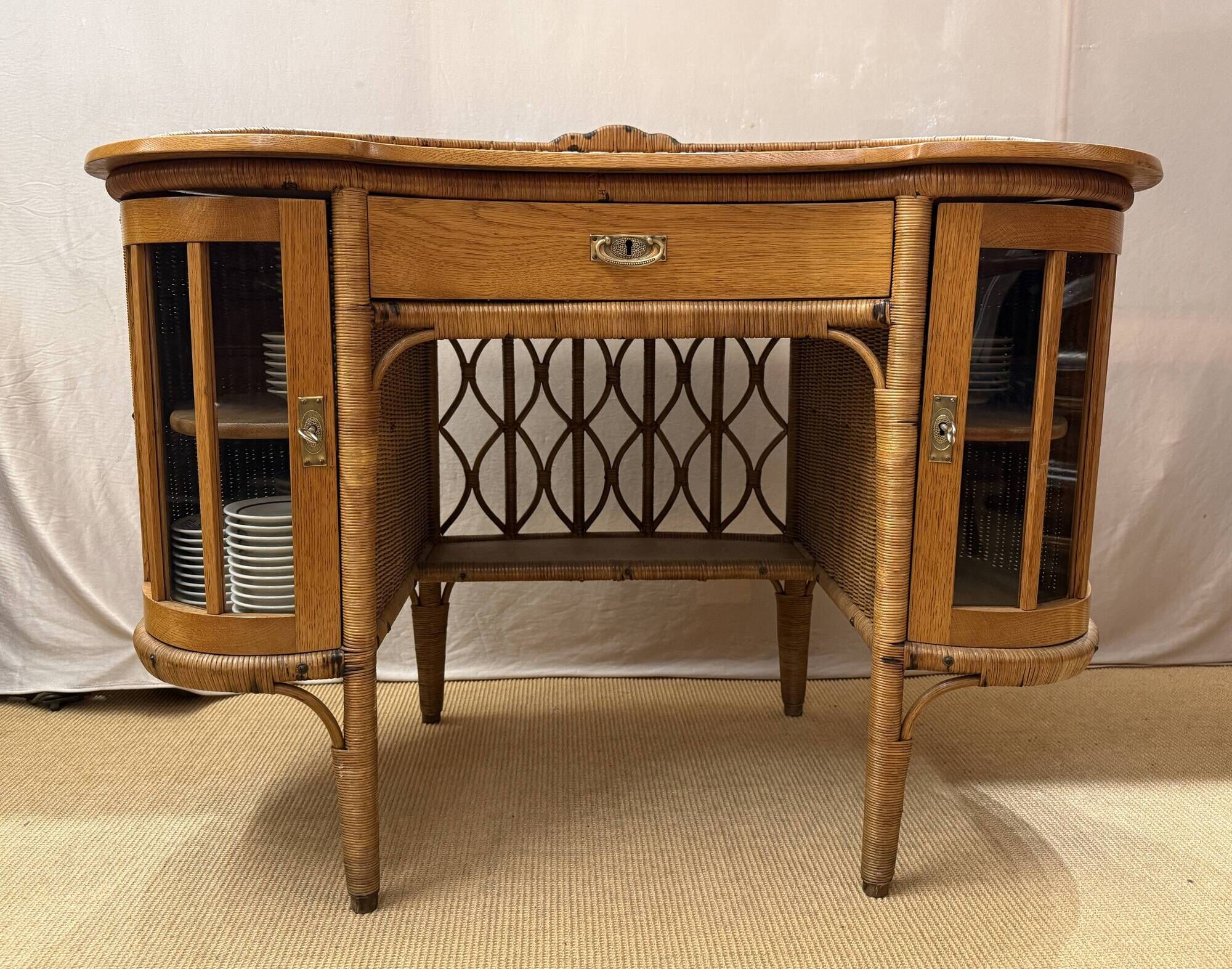 Art Nouveau Ladies' Writing Desk in Oak & Rattan, circa 1910