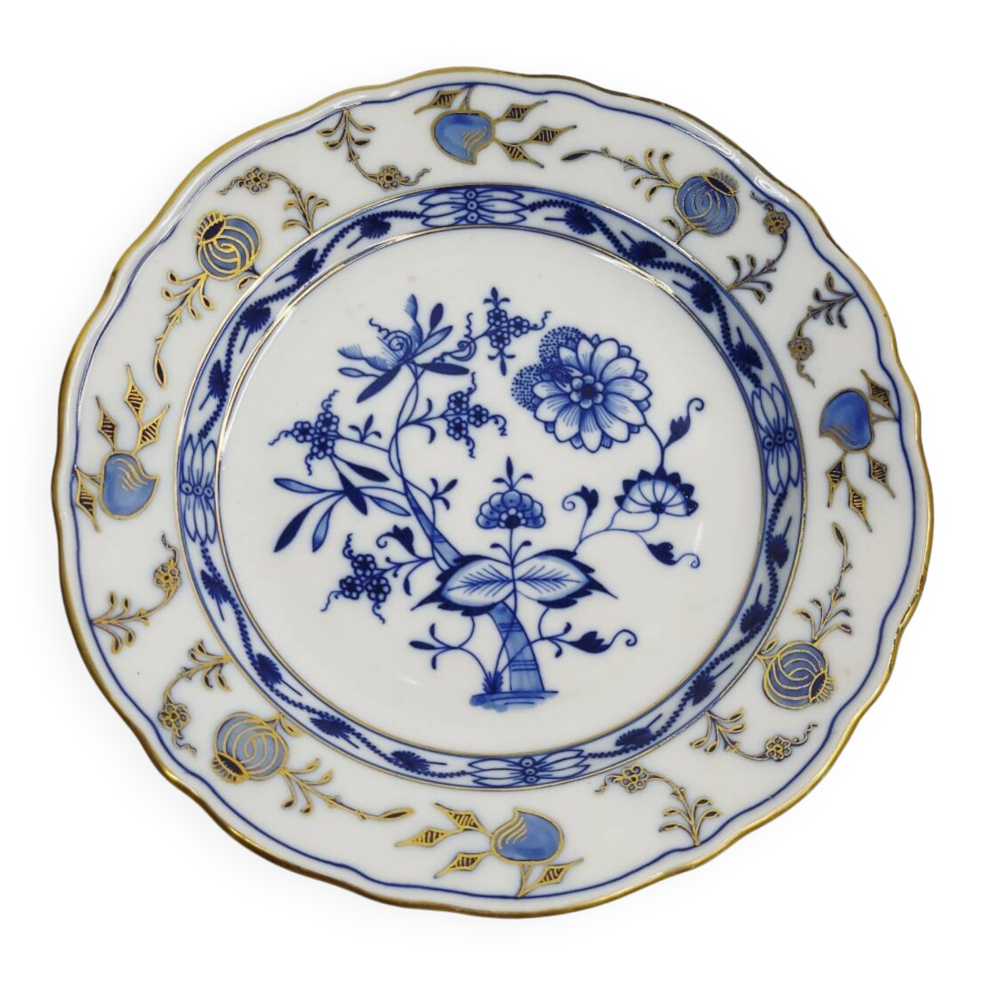 Antique Meissen porcelain plate – blue and gold decoration