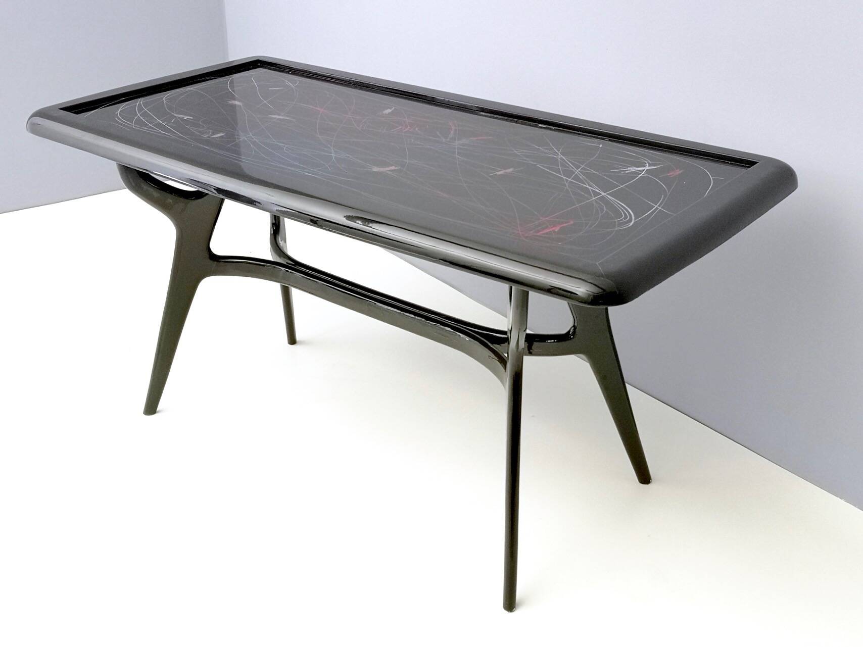 1950s Style Dining Table with Glass Top Lacquered by Enzio Wenk, Italy, 2019