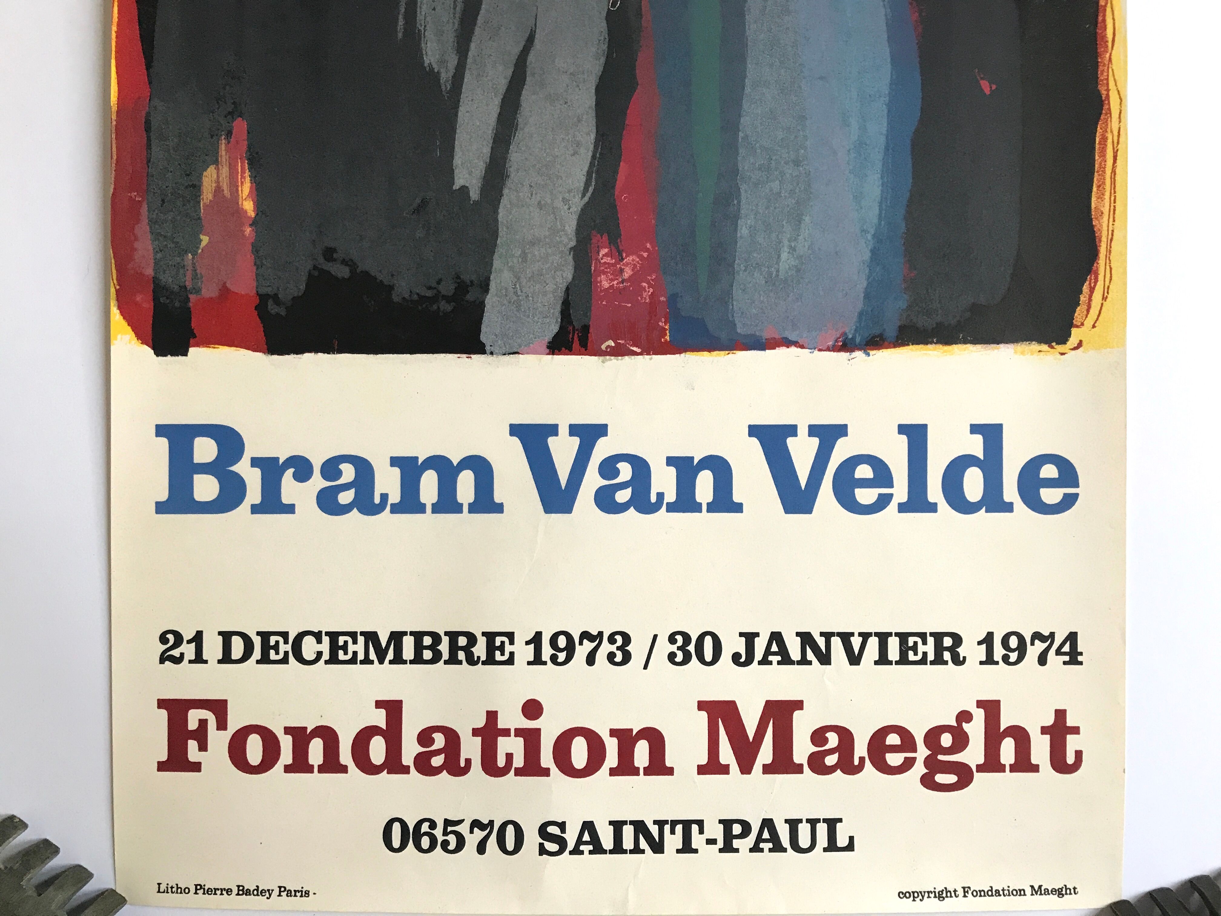 Original lithograph poster by Bram Van Veld, fondation Maeght, 1974
