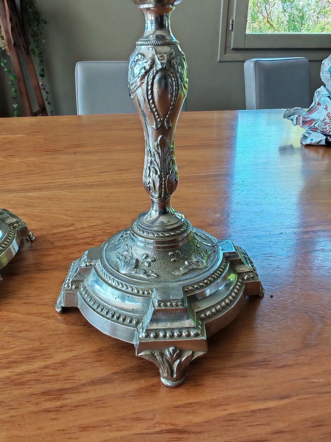 Pair of antique silver-plated candlesticks