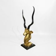 Sculpture en laiton et marbre de la tête d'antilope koudou des années 1970