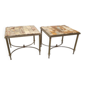 Ensemble de 2 tables d'appoint vintage avec marbre et onyx, années 1960/70.