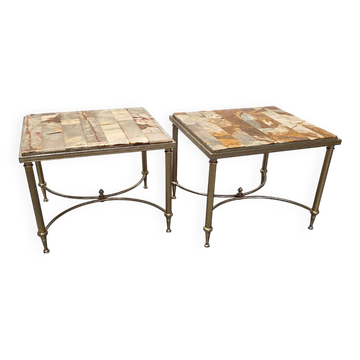 Ensemble de 2 tables d'appoint vintage avec marbre et onyx, années 1960/70.