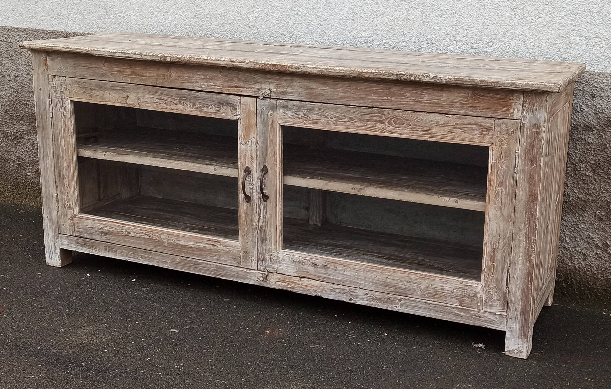 Glass sideboard in antique wood