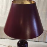 Turned wood table lamp in plum color - 1970s
