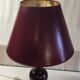 Turned wood table lamp in plum color - 1970s