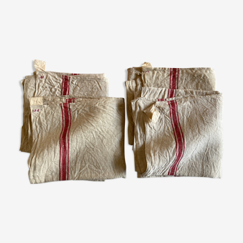 Set of 4 reserve towels made of raw linen cloth 1960