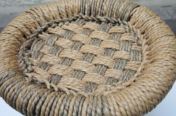 2 tabourets en corde & bambou motif damier