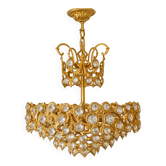PALWA 24K Gold-Plated Brass & Crystal Chandelier, Germany, 1960s–70s