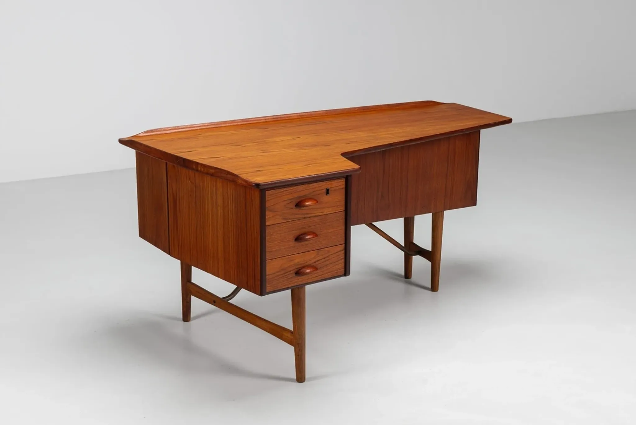 Peter Lovig Nielsen boomerang writing desk teak Lovig Denmark 1960