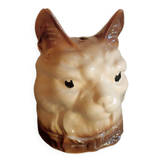 Breakable piggy bank Cat's head Barbotine Faïencerie Saint-Clément 1950s