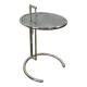 Vintage adjustable chrome side table with smoked glass.