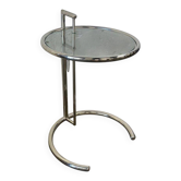 Vintage adjustable chrome side table with smoked glass.