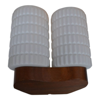 Scandinavian double wall lamp Philips opaline teak