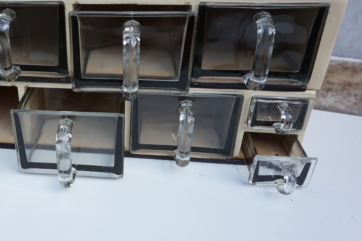 Vintage wood and glass kitchen container cabinets, set of 2