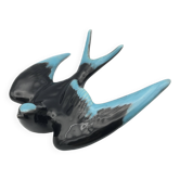 Vintage swallow in two-tone black and blue enameled ceramic