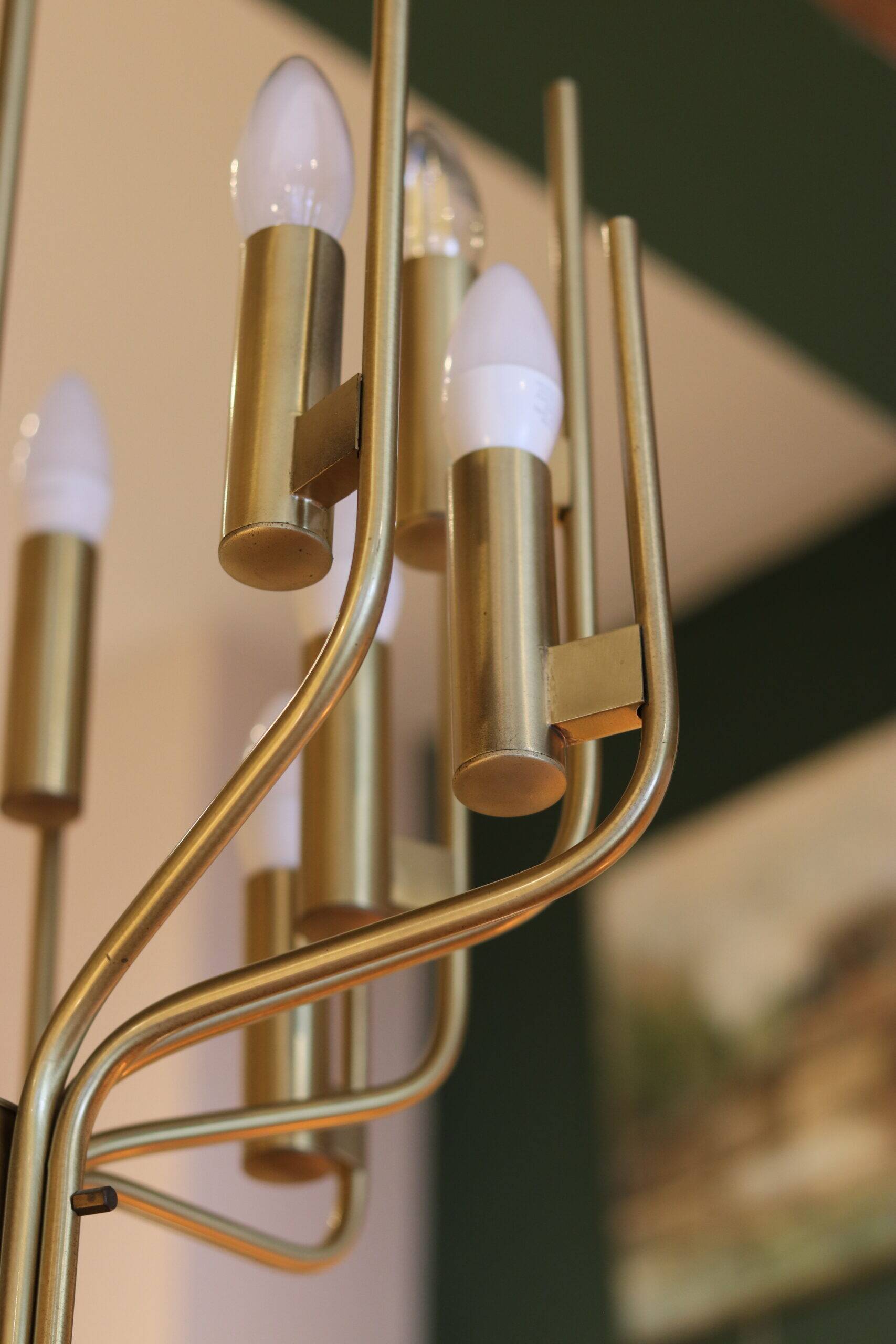 Italian chandelier Gaetano Scolari in brass, 1970.