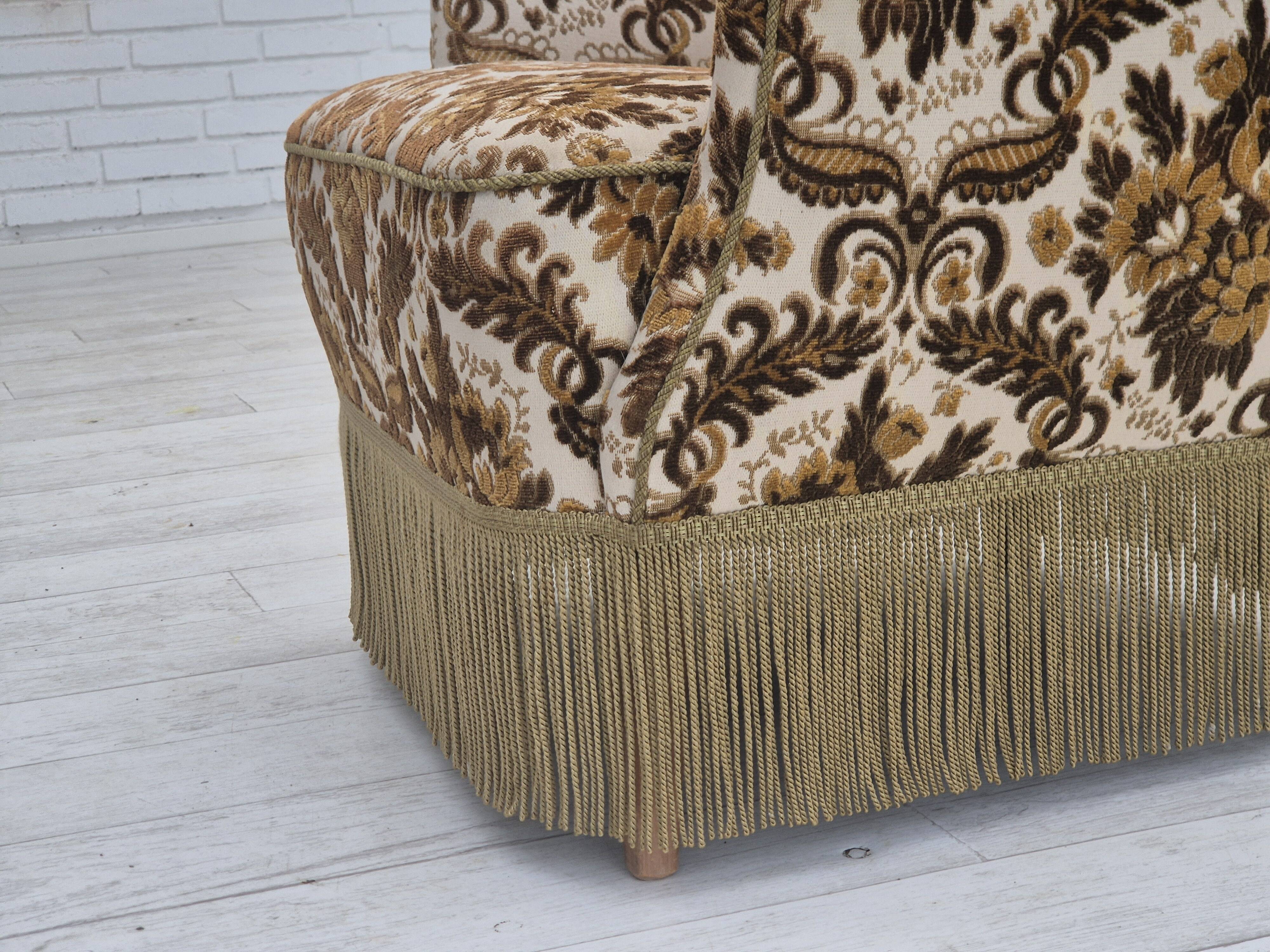 1960s, Danish armchair, furniture velour fabric, ash wood.