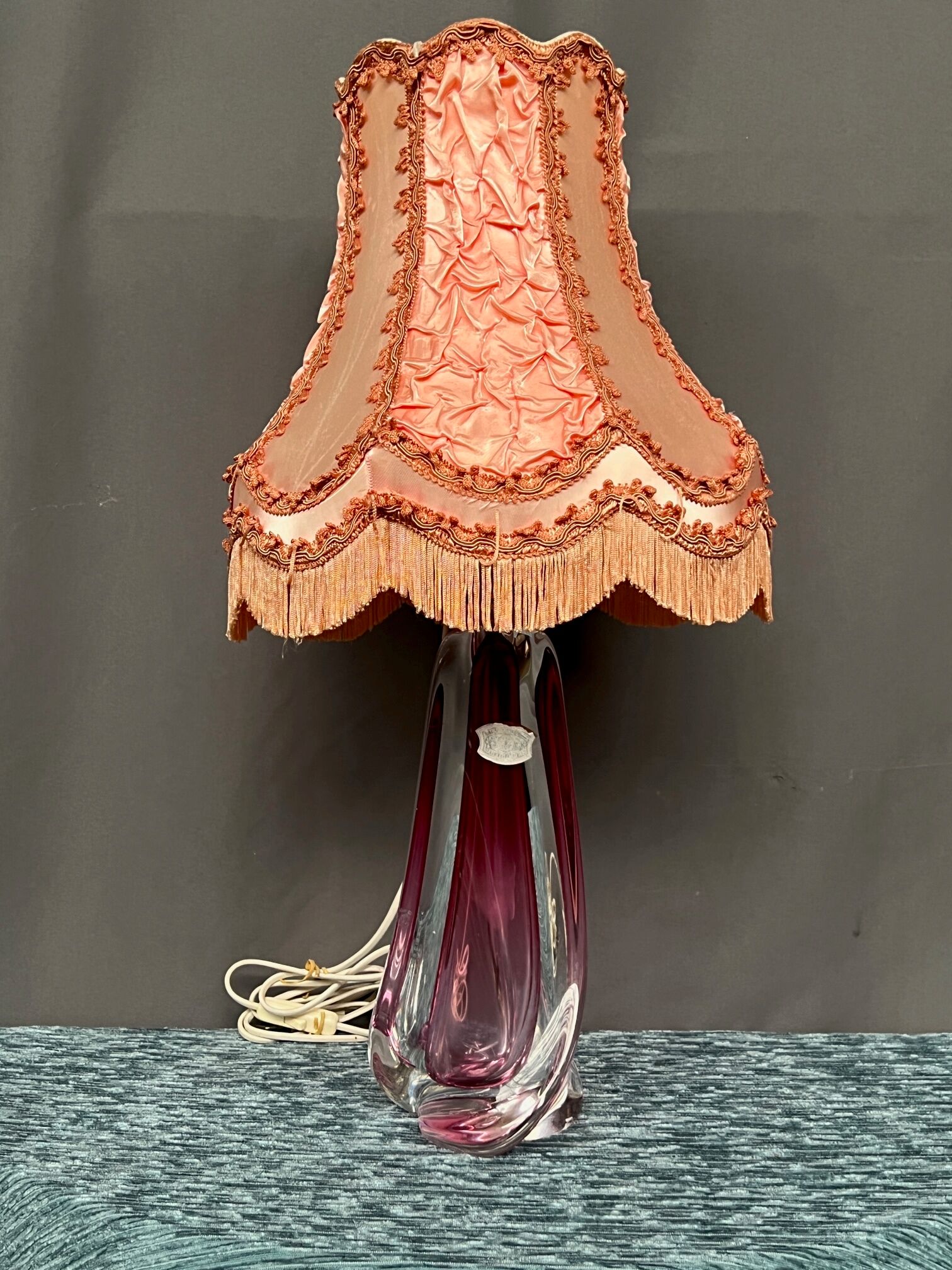 Val Saint Lambert. Two-tone solid crystal lamp (light purple) with high lead content.