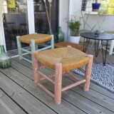 Set of 4 Bohemian straw stools