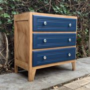 Art Deco chest of drawers in raw wood and blue, 1940