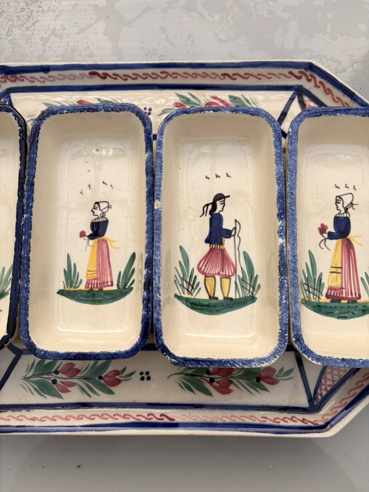 Old dish servant tray ramekin earthenware ceramic henriot quimper bl