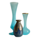 3 VASES Bleu Océan Grès et Verre OPALIN Vintage