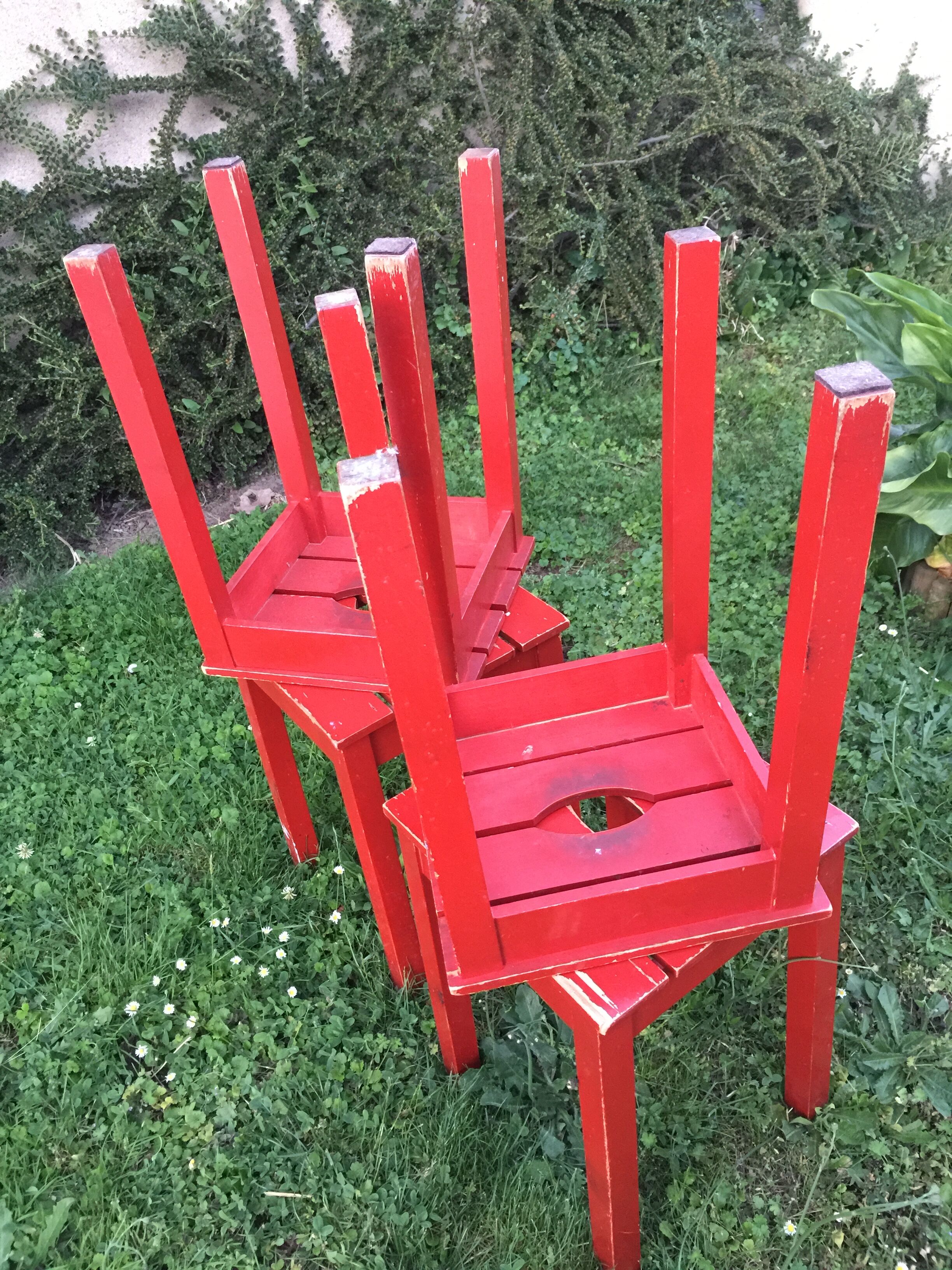 Suite of 4 vintage red stools
