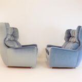 Ensemble de 2 fauteuils mohair bleu glacier Carl Straub