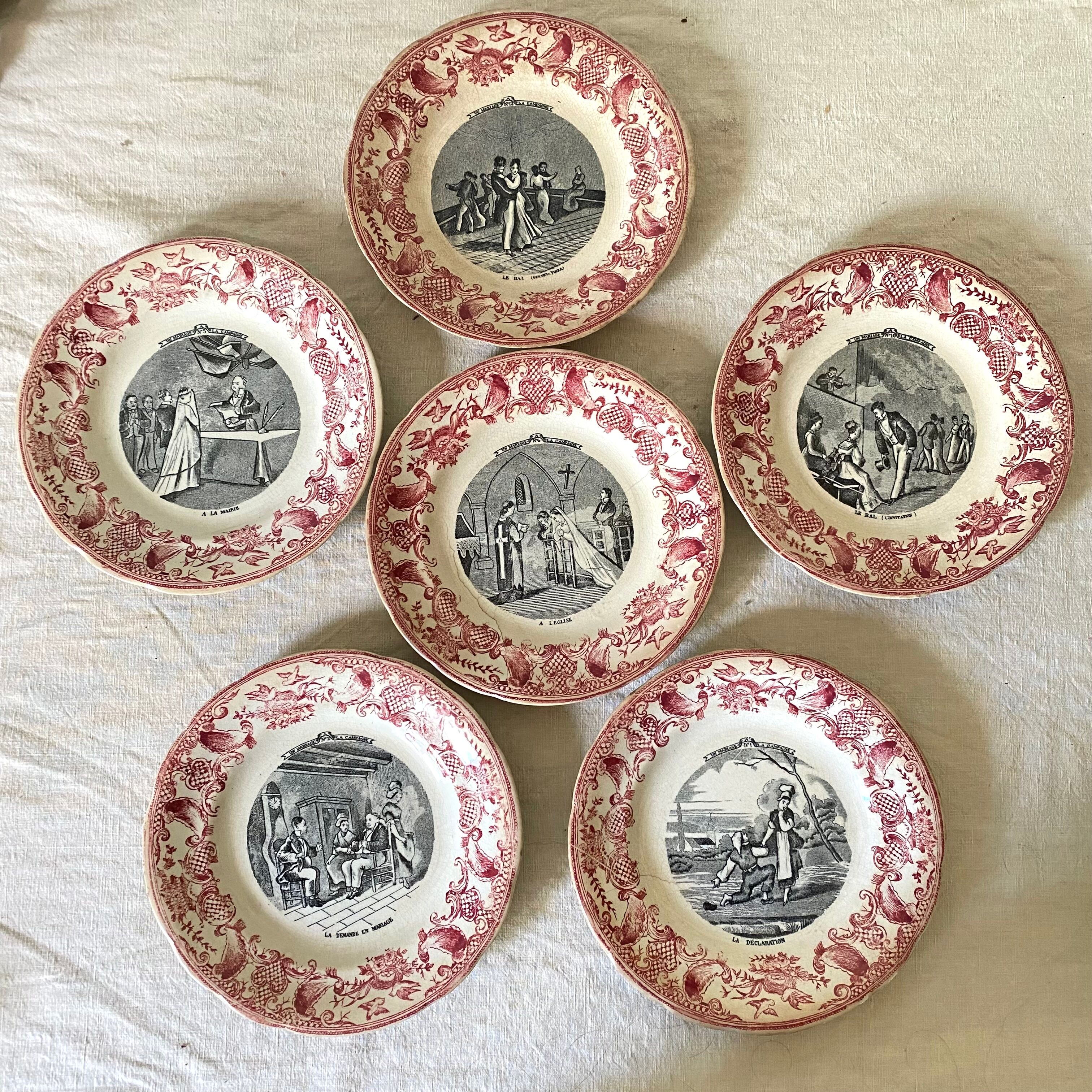 Old talking plates Gien "a wedding in the countryside"