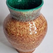 Glazed stoneware vase in green and brown speckled – signed Accolay – 22 cm