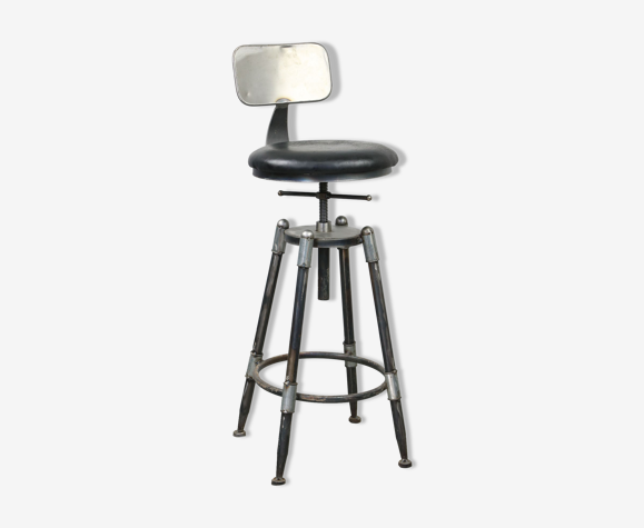 Tabouret de bar pivotant industriel vintage en métal et cuir